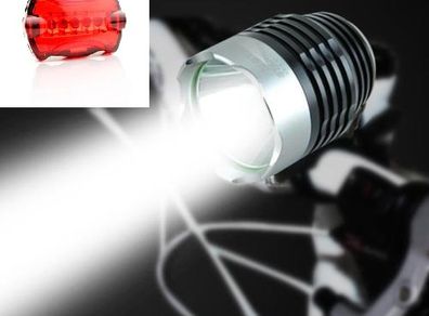 LED Bike Bicycle Front Head Light Lamp Torch and 6 led rear light set kit Back