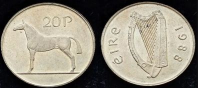 [#525] - Ireland 1988 | 20p | 20 Pence | Horse | KM.25 | AU