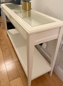 White Table with Glass Inset Top