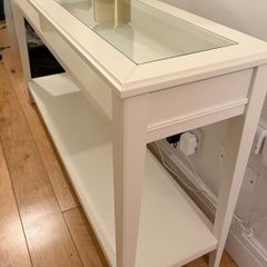 White Table with Glass Inset Top