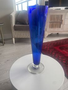 Vintage Cobalt Blue Tall Glass Vase