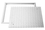 Cover with Frame, 500 x 500mm Square Septic Tank Lid with Base, Heavy-Duty Slip-Resistant Carbon Steel Drain Channel Inspection