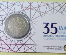 Belgium 2 Euro Commemorative Coin 2022 - Erasmus. BU. Coincard.