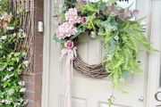 New bespoke 80cm x 80cm wild rose, fern, eucalyptus and hydrangea rustic wreath in vintage blush