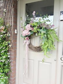New bespoke 80cm x 80cm wild rose, fern, eucalyptus and hydrangea rustic wreath in vintage blush