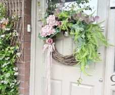New bespoke 80cm x 80cm wild rose, fern, eucalyptus and hydrangea rustic wreath in vintage blush