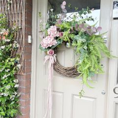 New bespoke 80cm x 80cm wild rose, fern, eucalyptus and hydrangea rustic wreath in vintage blush