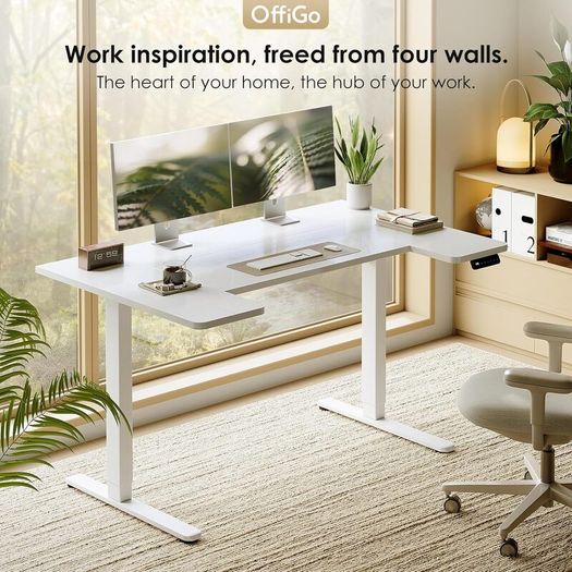 Electric Standing Desk 140cm U Shaped Height Adjustable with 3 Memory Smart Panels Sit Stand Rising Table Small Computer for Home Office White