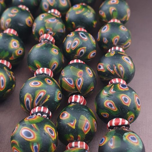 Antique Venetian Style Gabri Eyes & Chevron Glass Beads Necklace Strands