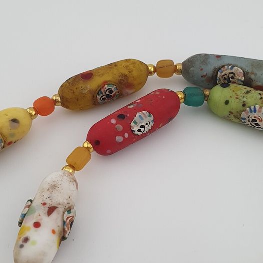 Antique Venetian Style Old Face Glass Beads & Old Face Glass Beads Necklace