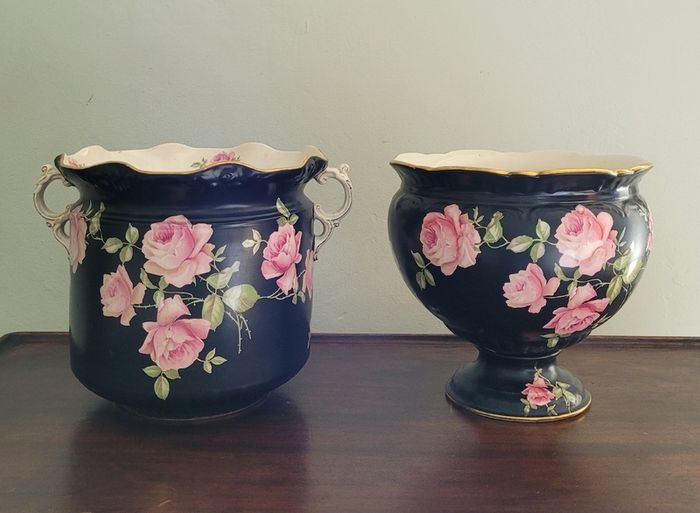 Antique pair of crown ducal "Roseware" jardinieres