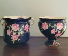 Antique pair of crown ducal "Roseware" jardinieres