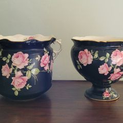 Antique pair of crown ducal "Roseware" jardinieres