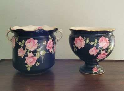 Antique pair of crown ducal "Roseware" jardinieres