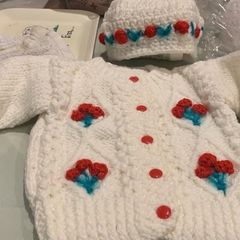 Hand knitted Cardigan and Hat Age 1-2