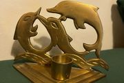 Vintage brass dolphin candlestick/ candle holder