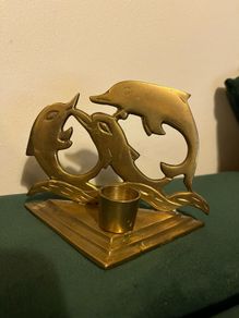 Vintage brass dolphin candlestick/ candle holder