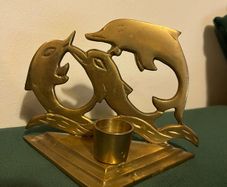 Vintage brass dolphin candlestick/ candle holder