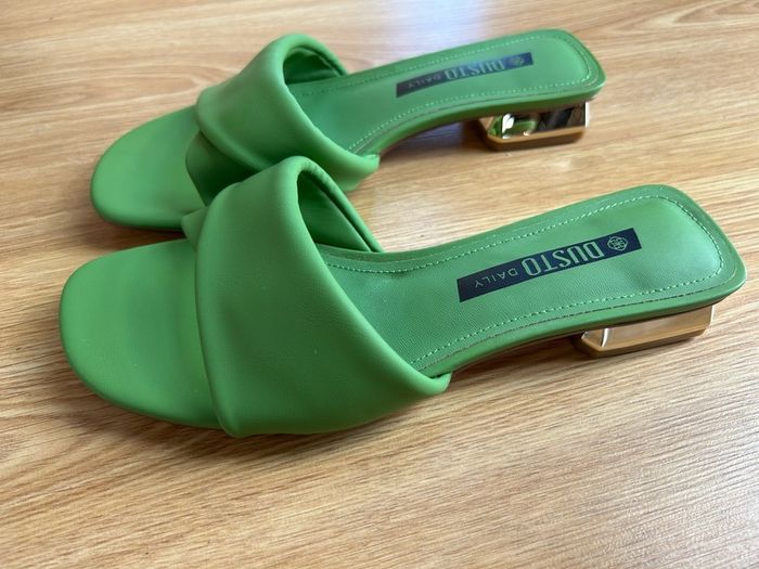 green faux leather sandal