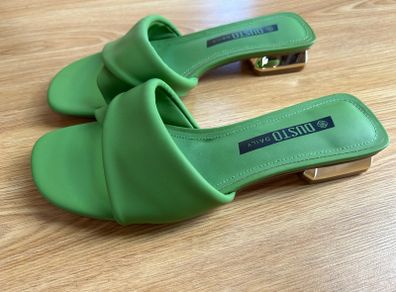 green faux leather sandal