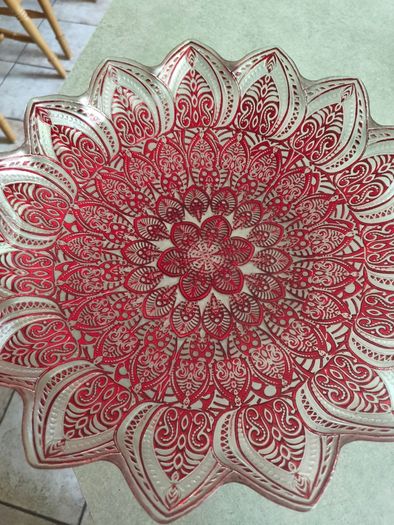 Vintage Large Turkish Art Decorative Center pice Plate. Red and silver / gold on the back .