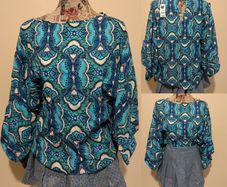 Blue Boho Print Top, New With Tags