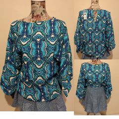Blue Boho Print Top, New With Tags
