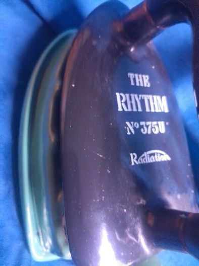 Vintage 1930s "The Rhythm" No. 375U Gas Iron with Enamel Trivet Stand & Hose