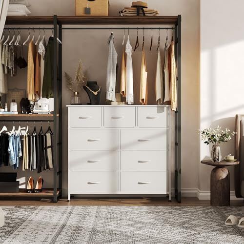 Chest of Drawers with 9 Drawers, Fabric Storage Dresser for Bedroom, Tall Drawer Organizer