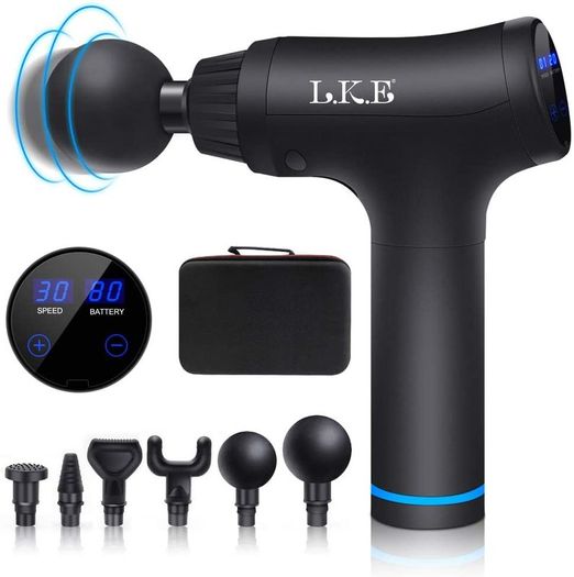 Massage Gun,Hand-Held Percussion Muscle Massage Device for Deep Tissue Relaxation Massage LCD Display 30 Speeds Optional Modes with 6 Replaceable Massage Heads