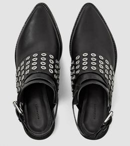 ALLSAINTS Black Leather Open Back Ankle Boots