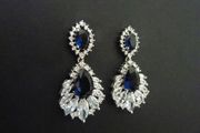 Sapphire Stone Crystal Dangle Silver Earrings