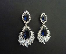 Sapphire Stone Crystal Dangle Silver Earrings