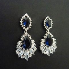 Sapphire Stone Crystal Dangle Silver Earrings