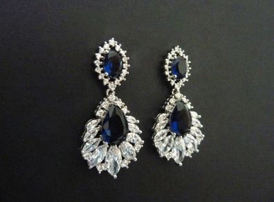 Sapphire Stone Crystal Dangle Silver Earrings