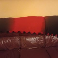 Red/Black Pashmina/Shawl with Fur Pom Poms