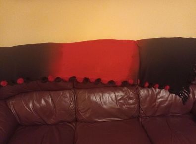 Red/Black Pashmina/Shawl with Fur Pom Poms