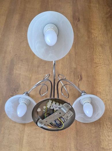 Satin Chrome 3 Arm Semi Flush Ceiling Light-Alabaster Glass Shades