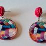 Pink Iridescent Disco Statement Style Disc Earrings Image 4