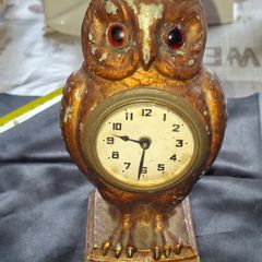 Rare Antique Cold Painted Bronze Clock in form of an Owl. The decorative dial sits in the owls belly and has wind up movement,