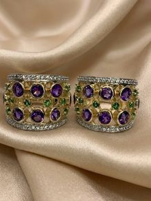 Silver earrings Harry Ivens Amethyst & Chrome Diopside Hoop Earrings