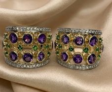 Silver earrings Harry Ivens Amethyst & Chrome Diopside Hoop Earrings
