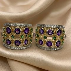 Silver earrings Harry Ivens Amethyst & Chrome Diopside Hoop Earrings