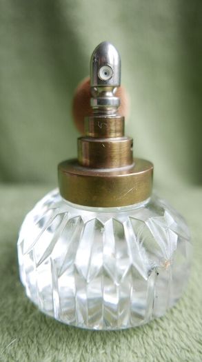 Vintage Iridescent Glass Perfume Bottle and Puffer.