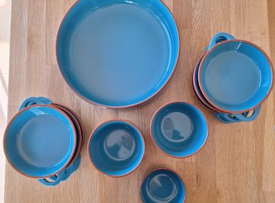 Ernesto Blue with Brown Rim 14 Serving Dishes