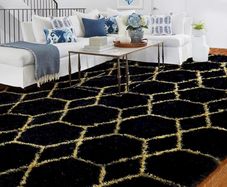 120x180cm Black and Gold Rugs Living Room, Machine Washable Non-Shedding Non Slip Rug, Thick Soft Fluffy Carpet, Geometric Rugs for Kids Room, Kitchen, Lounge, Bedside