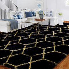 120x180cm Black and Gold Rugs Living Room, Machine Washable Non-Shedding Non Slip Rug, Thick Soft Fluffy Carpet, Geometric Rugs for Kids Room, Kitchen, Lounge, Bedside