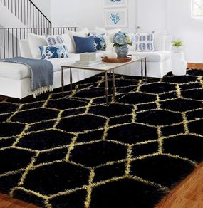 120x180cm Black and Gold Rugs Living Room, Machine Washable Non-Shedding Non Slip Rug, Thick Soft Fluffy Carpet, Geometric Rugs for Kids Room, Kitchen, Lounge, Bedside