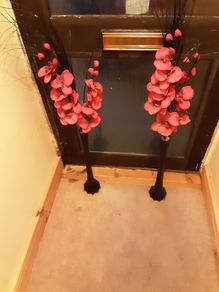 Two vintage tall glass vase & flowers