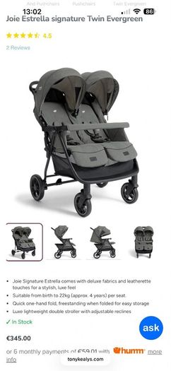 Joie Double Buggy  Excellent Condition  10 Month